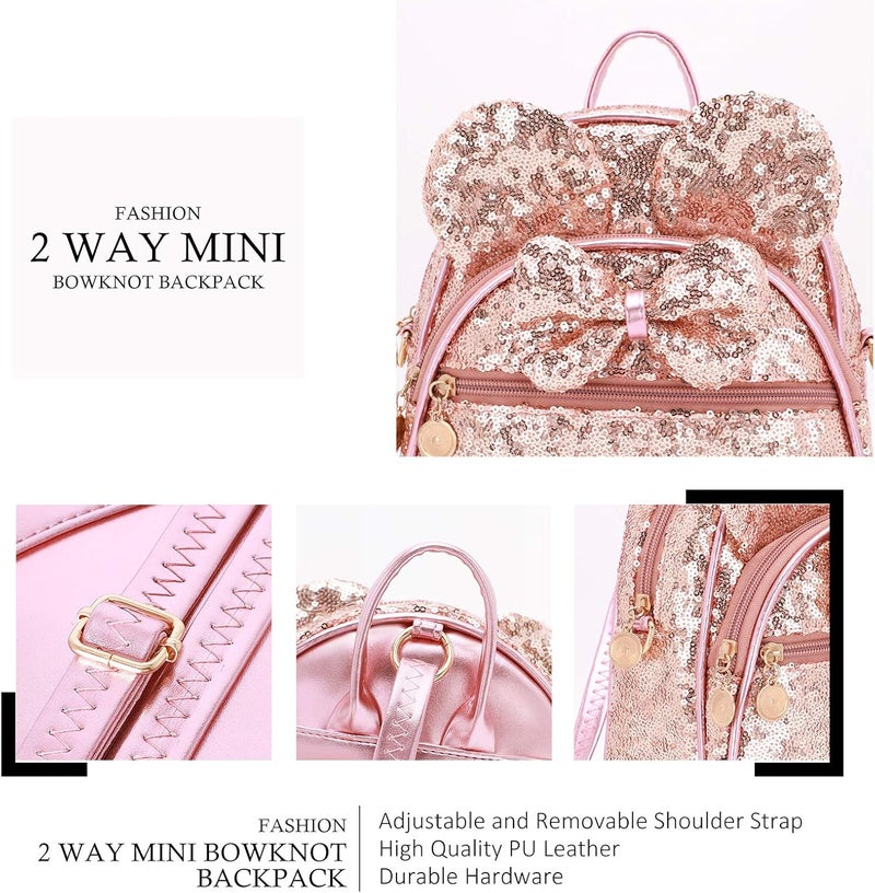KL928 Girls Mini Backpack Bowknot Polka Dot Cute Small Daypacks Convertible Shoulder Bag Purse for Women - Image 3